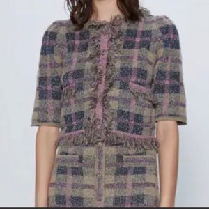 Zara Plaid Knit Jacket